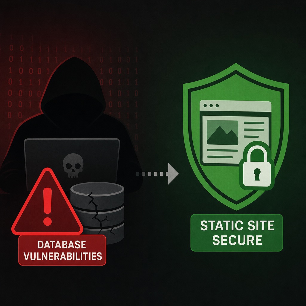 Illustration comparing WordPress vulnerabilities to a secure static site